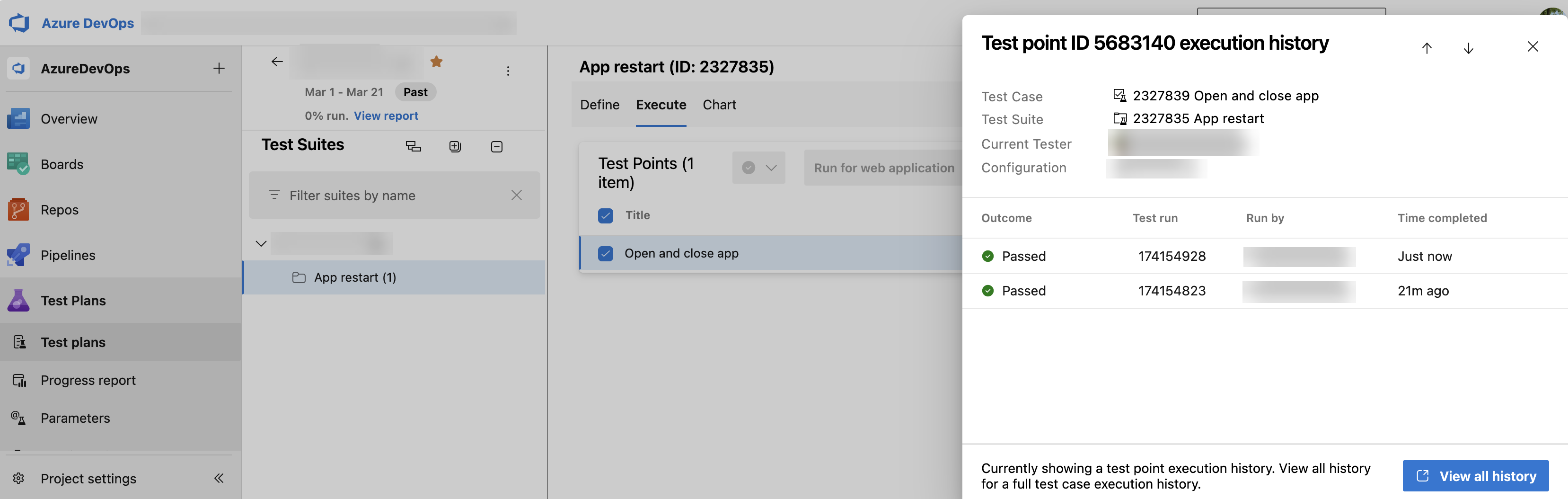 Screenshot showing test points execution history. Screenshot showing test points execution history.