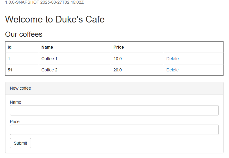 Screenshot that shows the Java liberty application successfully deployed on Azure Container Apps.
