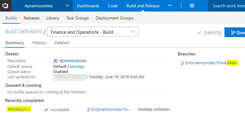 Screenshot of Build Definitions Unified Operations.