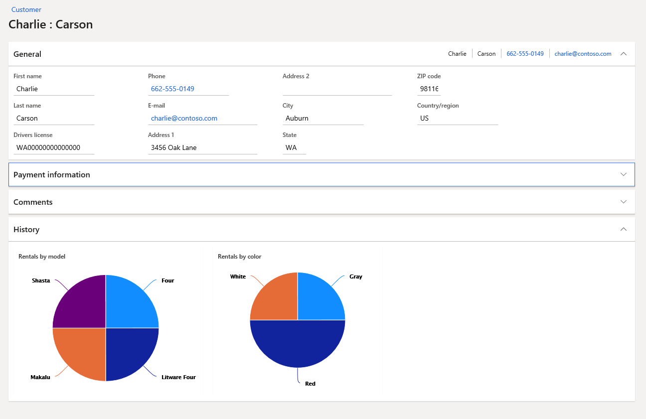 Screenshot of the customer details view after selecting a first name.