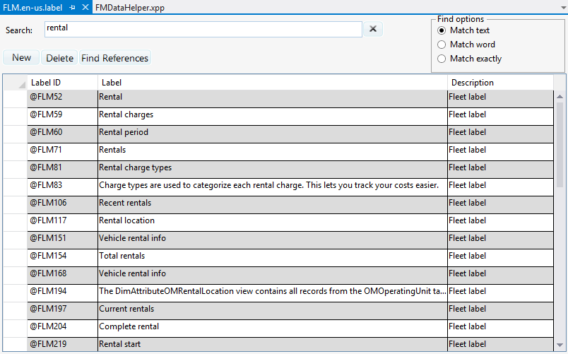 Screenshot of the list of labels filtered by rental.