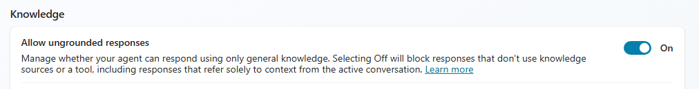 Skærmbillede af indstillingen Tillad ikke-registrerede svar i afsnittet Viden.
