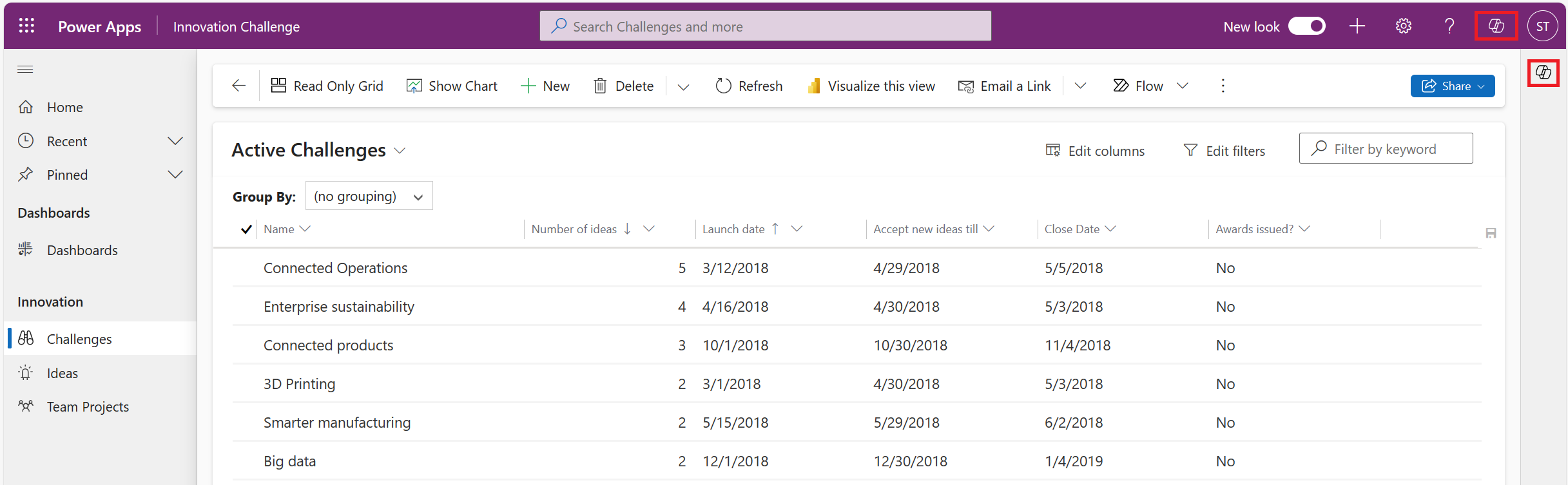 Screenshot, der viser de Copilot ikoner på en side.
