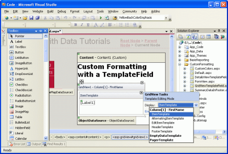 Die Vorlagen von GridView können über den Designer bearbeitet werden.