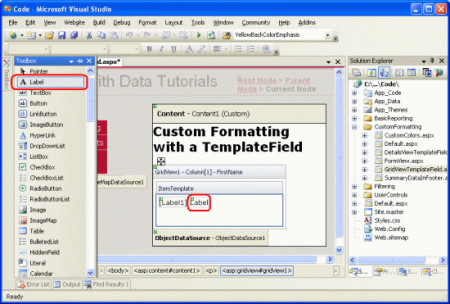 Fügen Sie ein Bezeichnungswebsteuerelement zur ItemTemplate des FirstName TemplateField hinzu