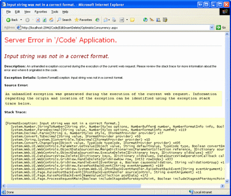 Versuch, jegliche Produktergebnisse zu löschen führt zu einer FormatException