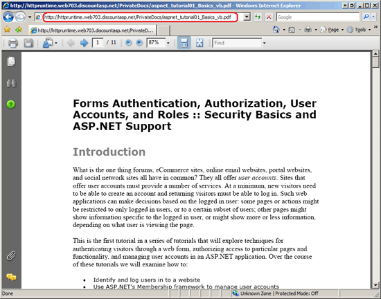 Anonyme Benutzer können die privaten PDF-Dateien herunterladen, indem Sie die direkte URL in die Datei eingeben.