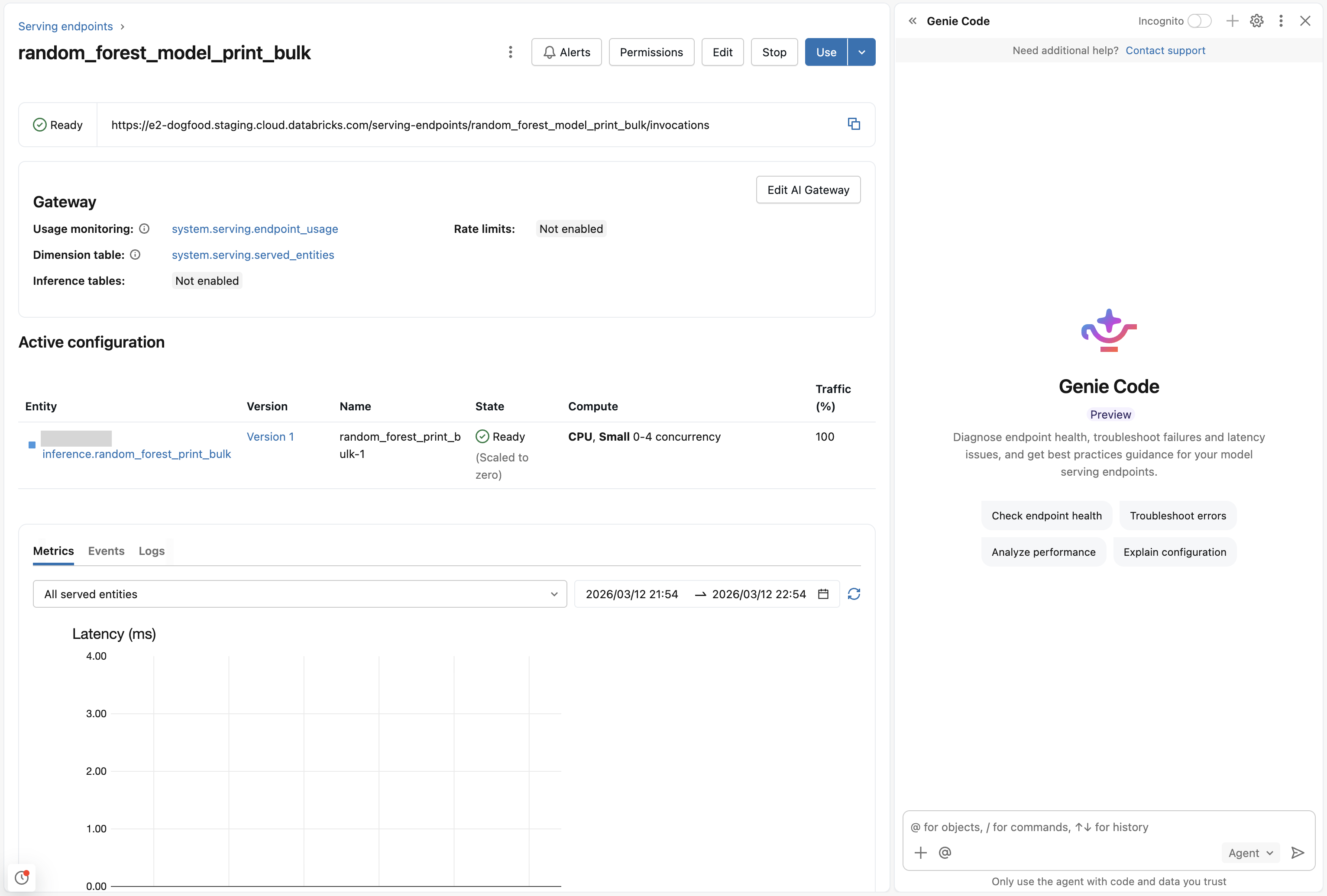 Genie-Codefenster auf einer Endpunktseite
