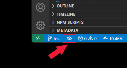 Screenshot der Statusleiste von Visual Studio Code mit hervorgehobener Schaltfläche 