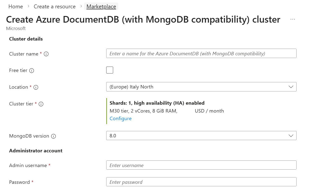 Screenshot mit Clusterparametern.