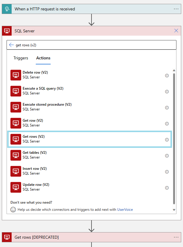 V2-Aktion auswählen