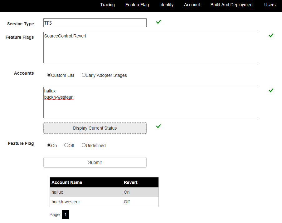 Screenshot der Steuerung von Featurekennzeichnungen über die Web-UI.