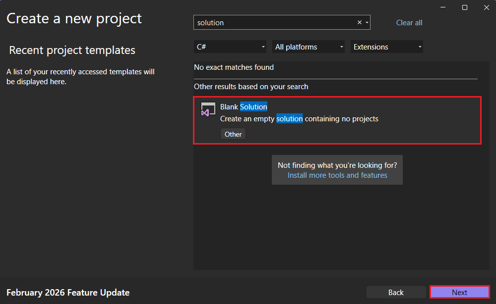 Leere Lösungsvorlage in Visual Studio