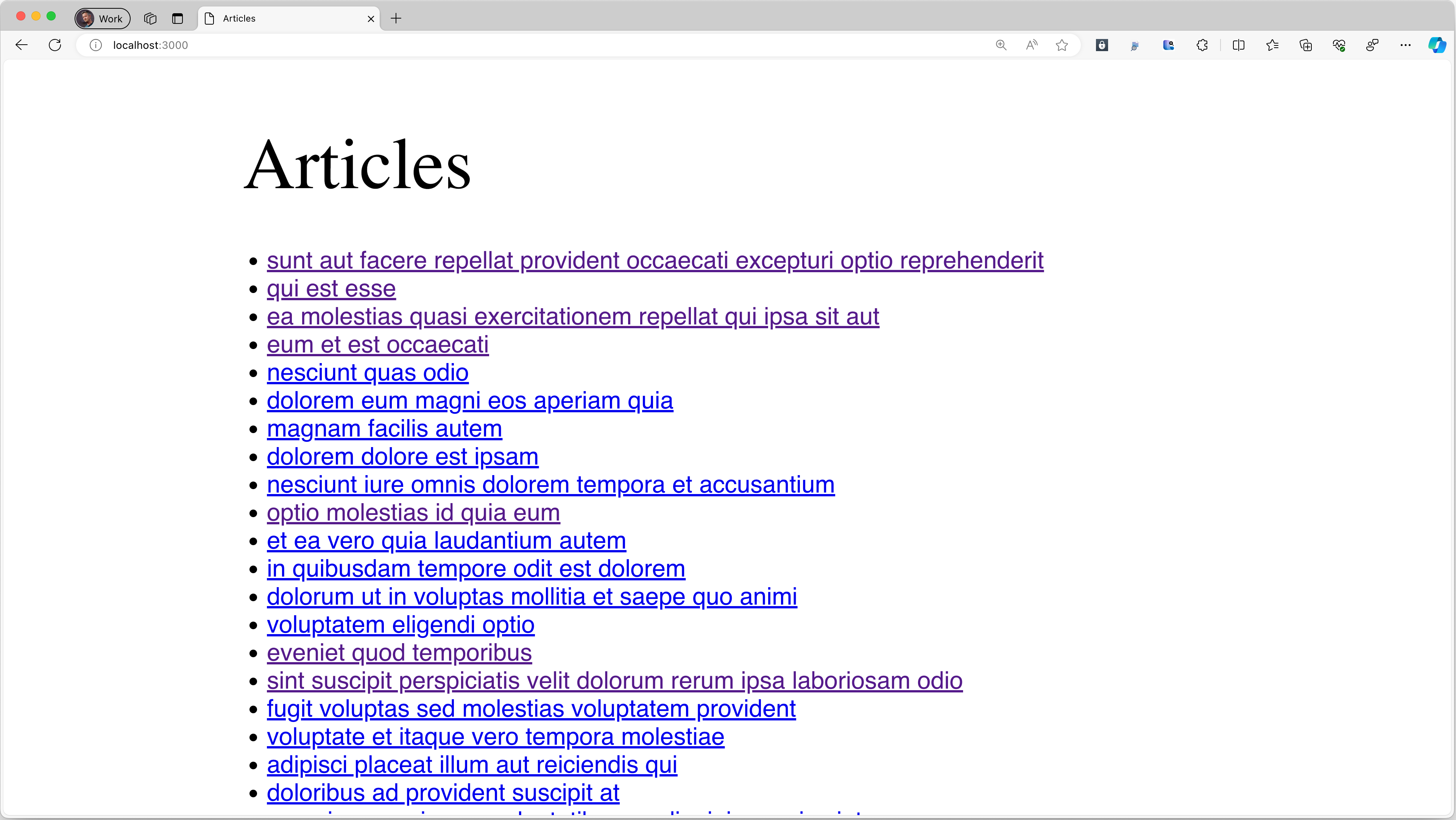Screenshot eines Webbrowsers mit der Testwebanwendung.