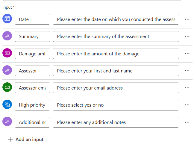 Screenshot der Eingaben des Agentenfluss-Designers.