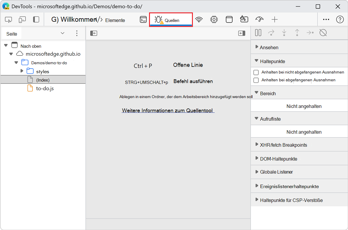 Das Warnungssymbol neben Quellen