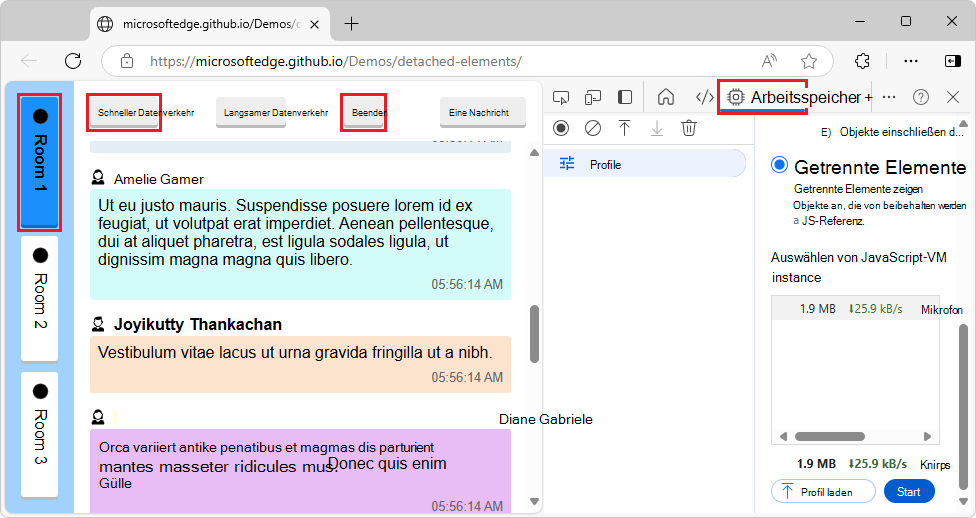 Generieren einiger Nachrichten auf der Demo-Webseite