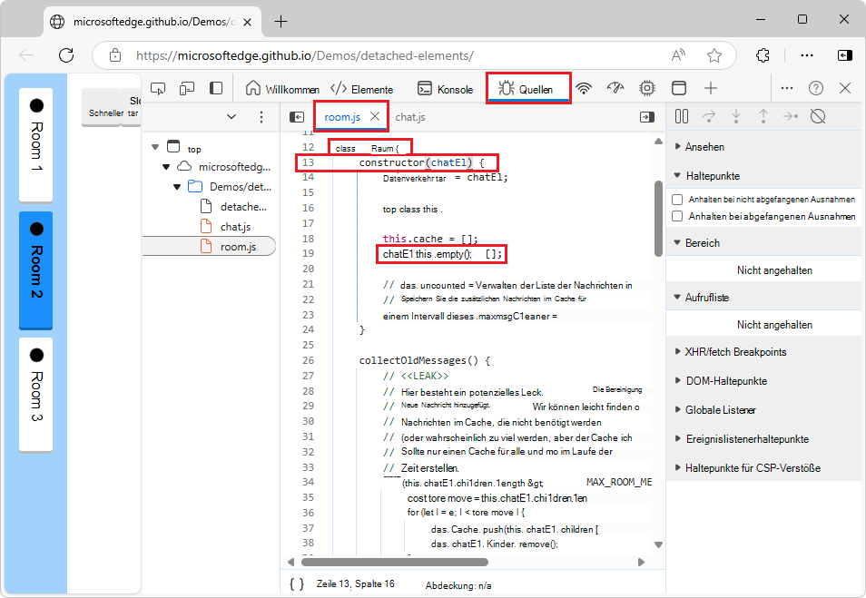 Der JavaScript-Quellcode im Quellentool