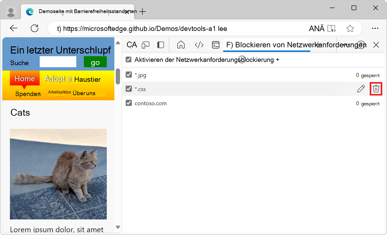 Entfernen einer blockierten Anforderung