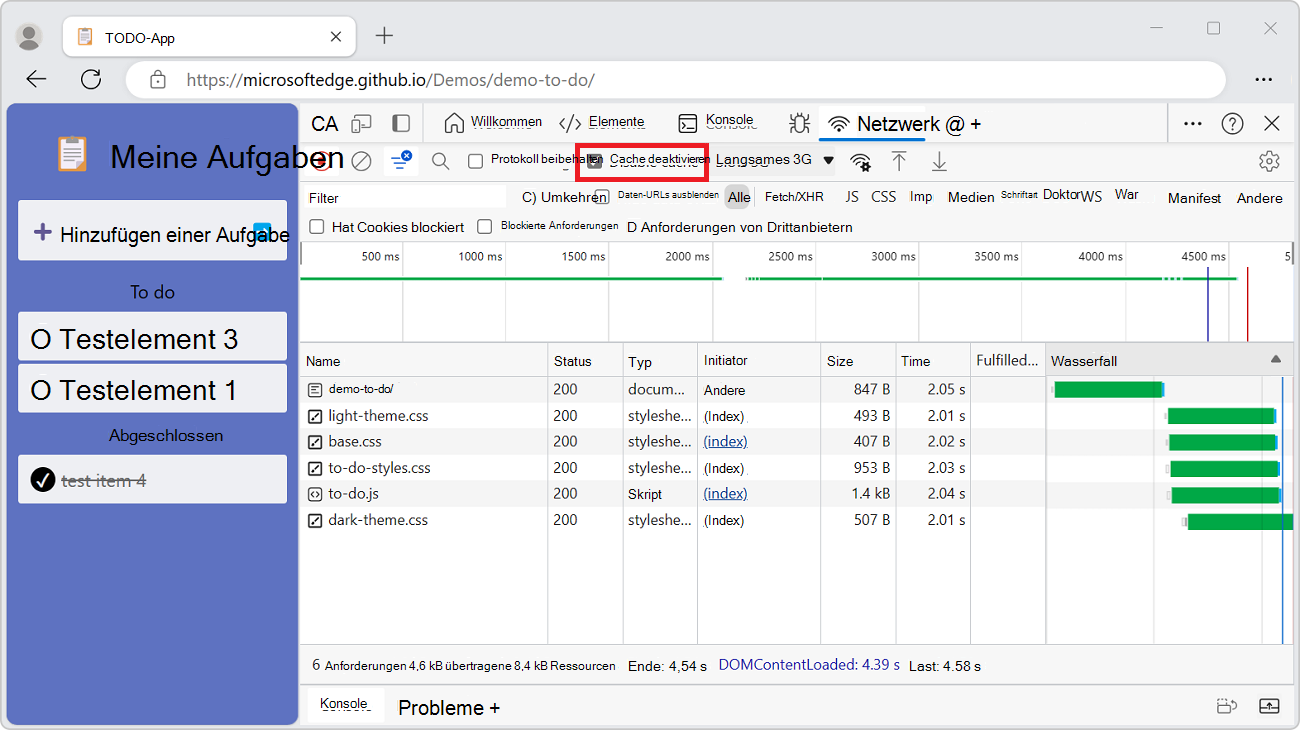 Das Kontrollkästchen Cache deaktivieren