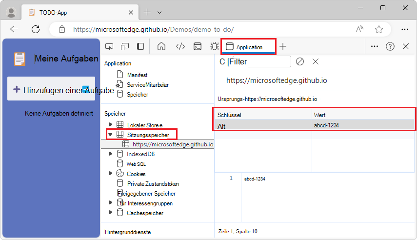 Der leere Teil der Tabelle, auf den doppelklickt werden soll, um ein neues Schlüssel-Wert-Paar zu erstellen