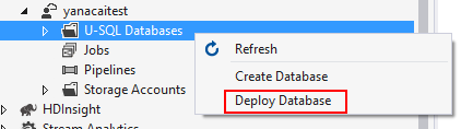 Data Lake Tools für Visual Studio:-Deploy U-SQL-Datenbankpaket