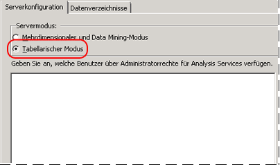 Setupseite mit Analysis Services-Konfigurationsoptionen