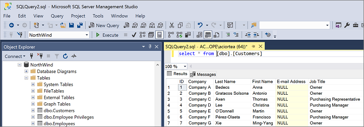 Screenshot der Überprüfung in SQL Server Management Studio
