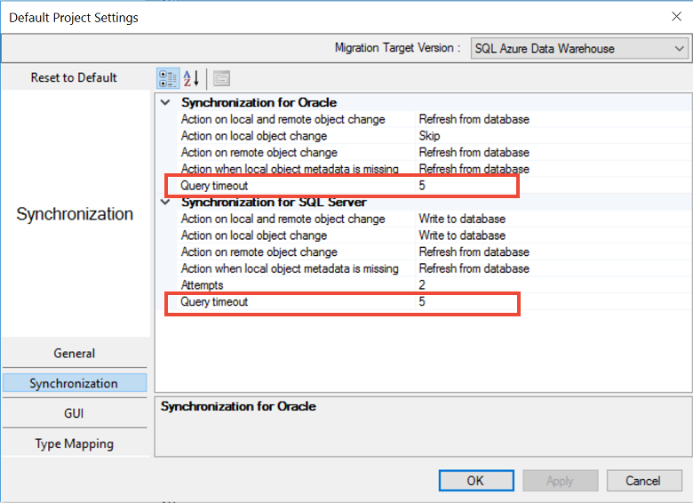 Screenshot der Abfrage-Timeout-Option.