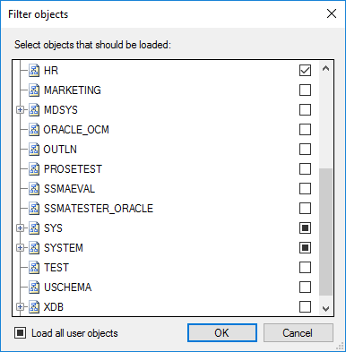 Screenshot der SSMA-Filterobjekte.