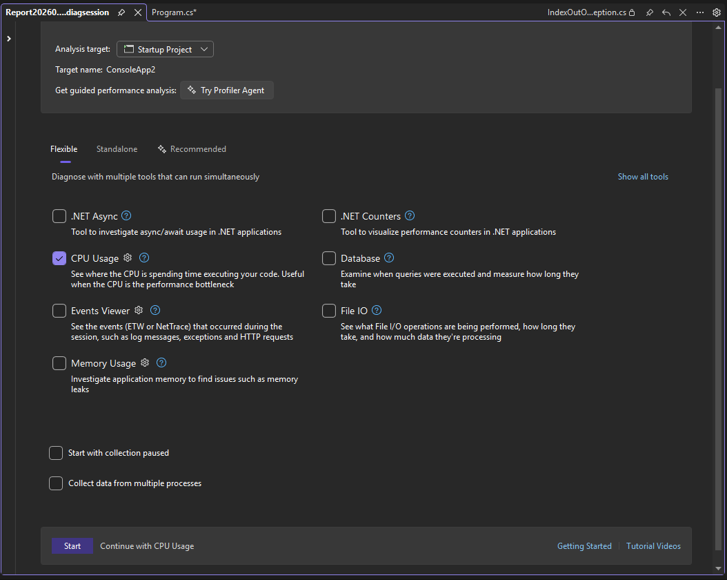 Screenshot von „CPU-Auslastung auswählen“.