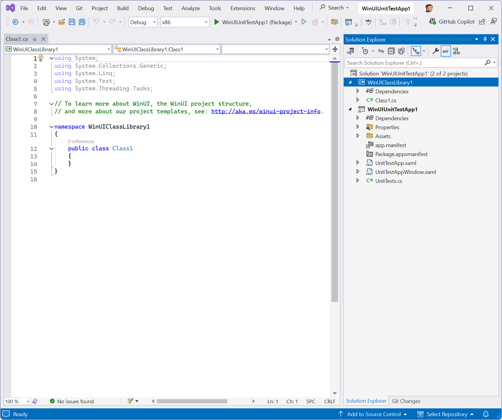 Screenshot des neuen Projekts 