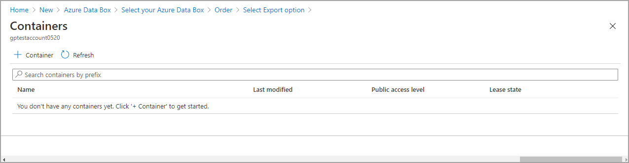 Screen capture showing the Select Export options for a Data Box order.