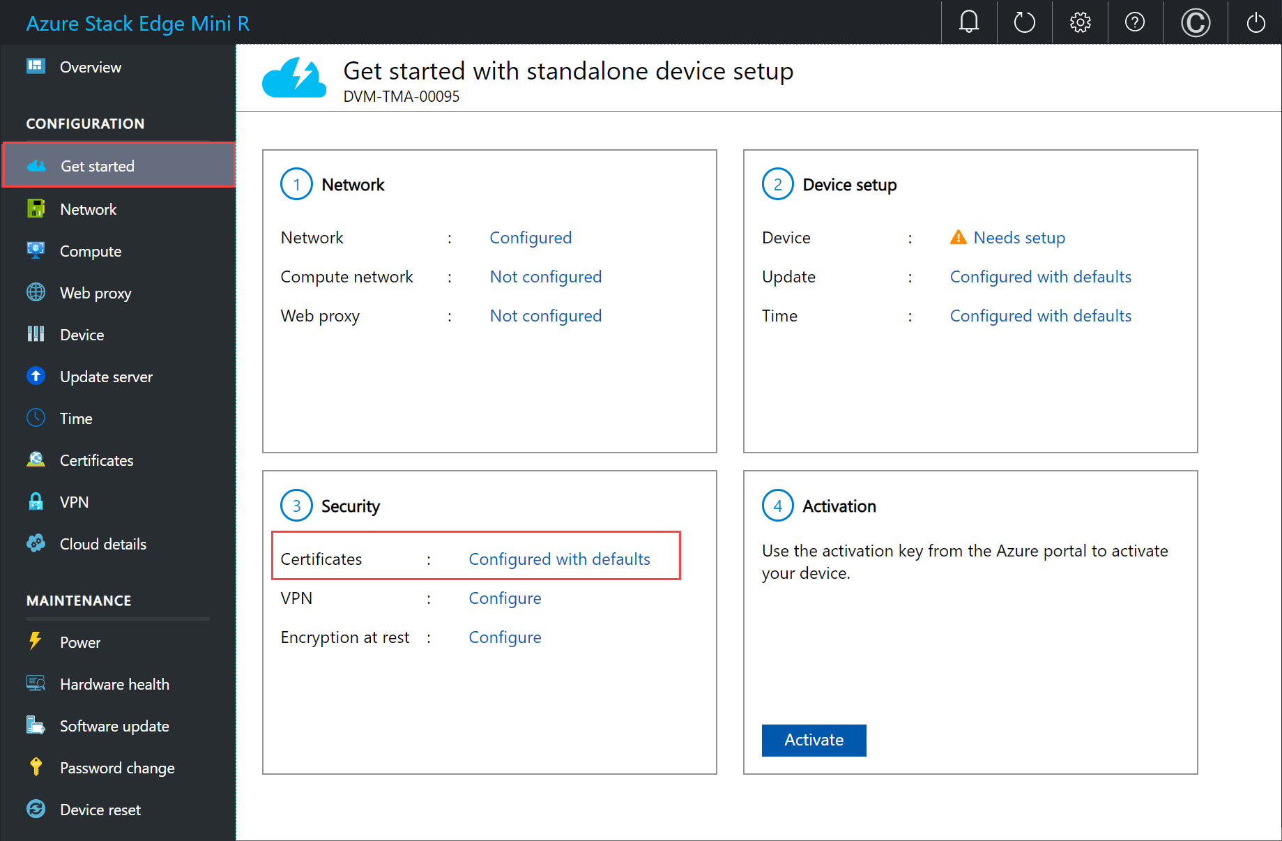 Local web UI "Certificates" page