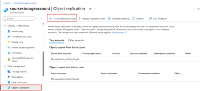 Screenshot showing the location of the priority replication checkbox for a new storage account.