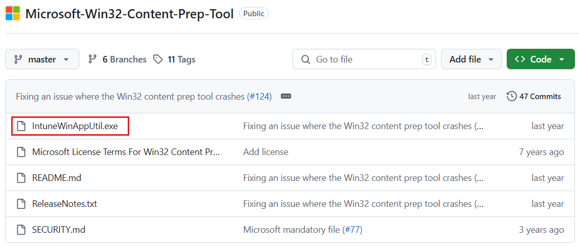 Screenshot of prep tool install file selection.