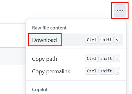 Screenshot of More file actions menu to select Download.