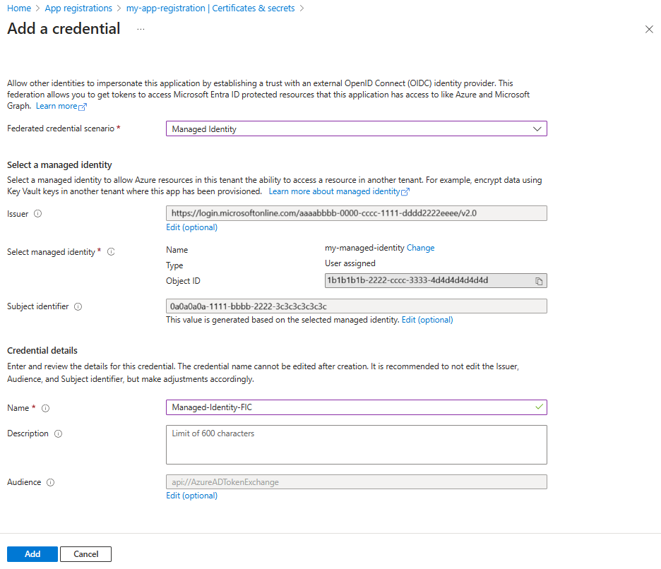Screenshot of the credential window in the Microsoft Entra admin center.