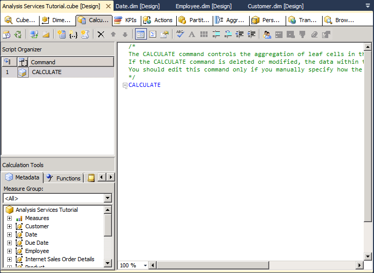 Calculations tab of Cube Designer Calculations tab of Cube Designer