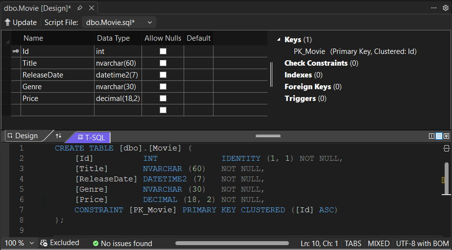 Movie tables open in Designer.