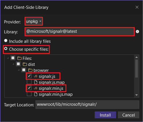 Add Client-Side Library dialog - select library.