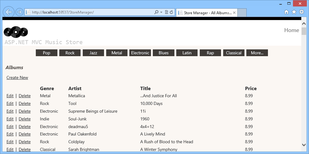 Browsing the list of albums Browsing the list of albums