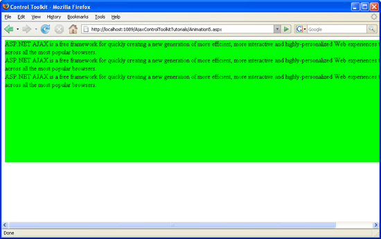 One of the possible three animations: The panel gets wider