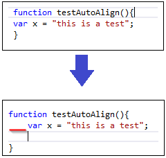 JavaScript code is auto aligned JavaScript code is auto aligned