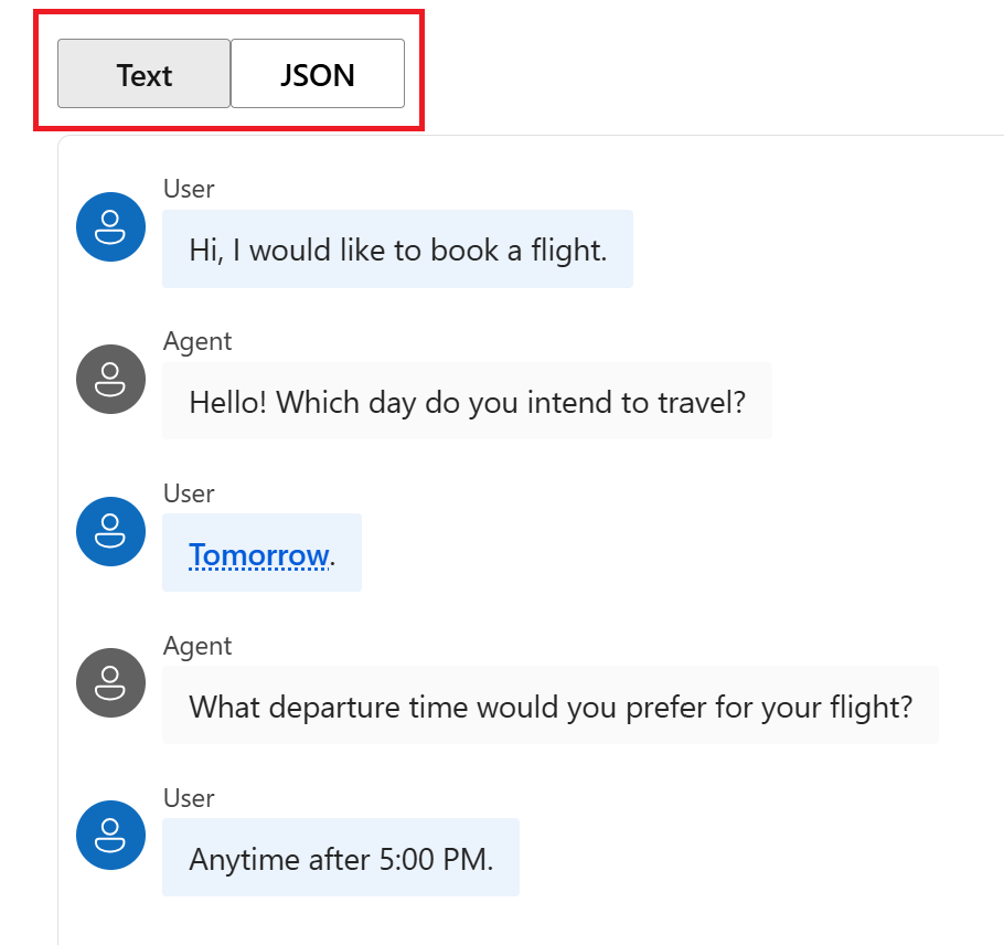 Screenshot of the model response in test and json formats.
