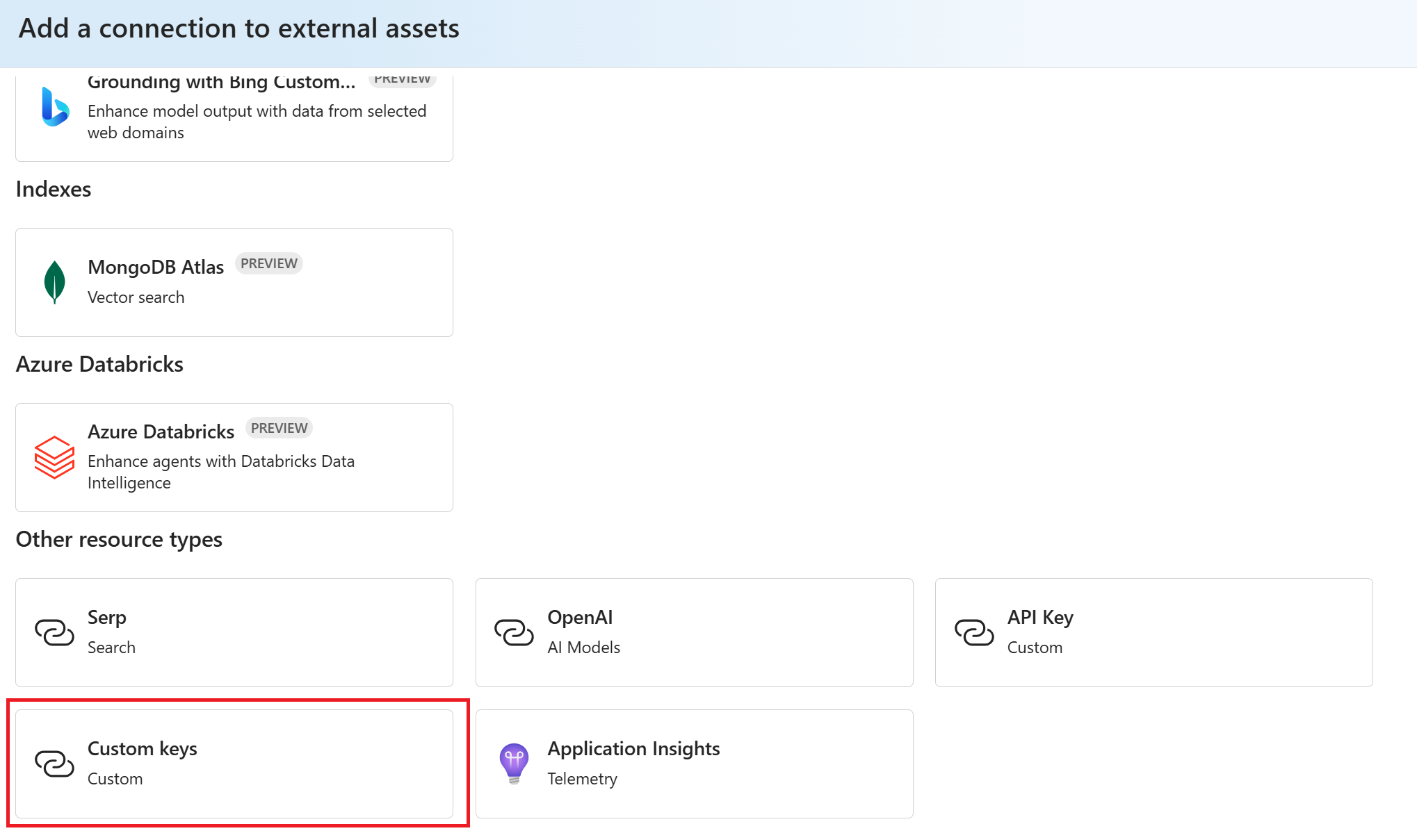 Screenshot of add your custom keys selection in Foundry.