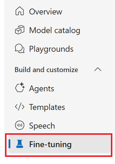 Screenshot of the fine-tuning menu selection in the Foundry.
