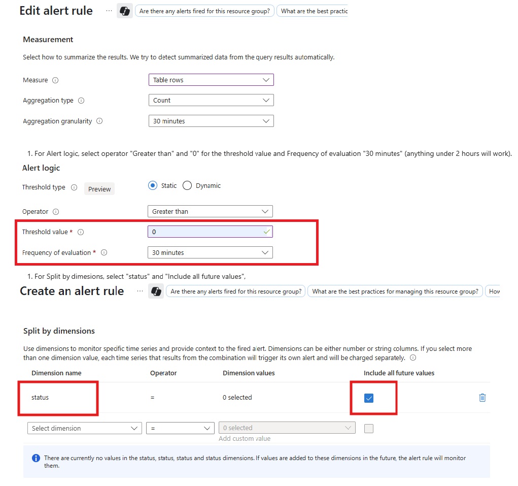 Screenshot of the configuration options for alert conditions.