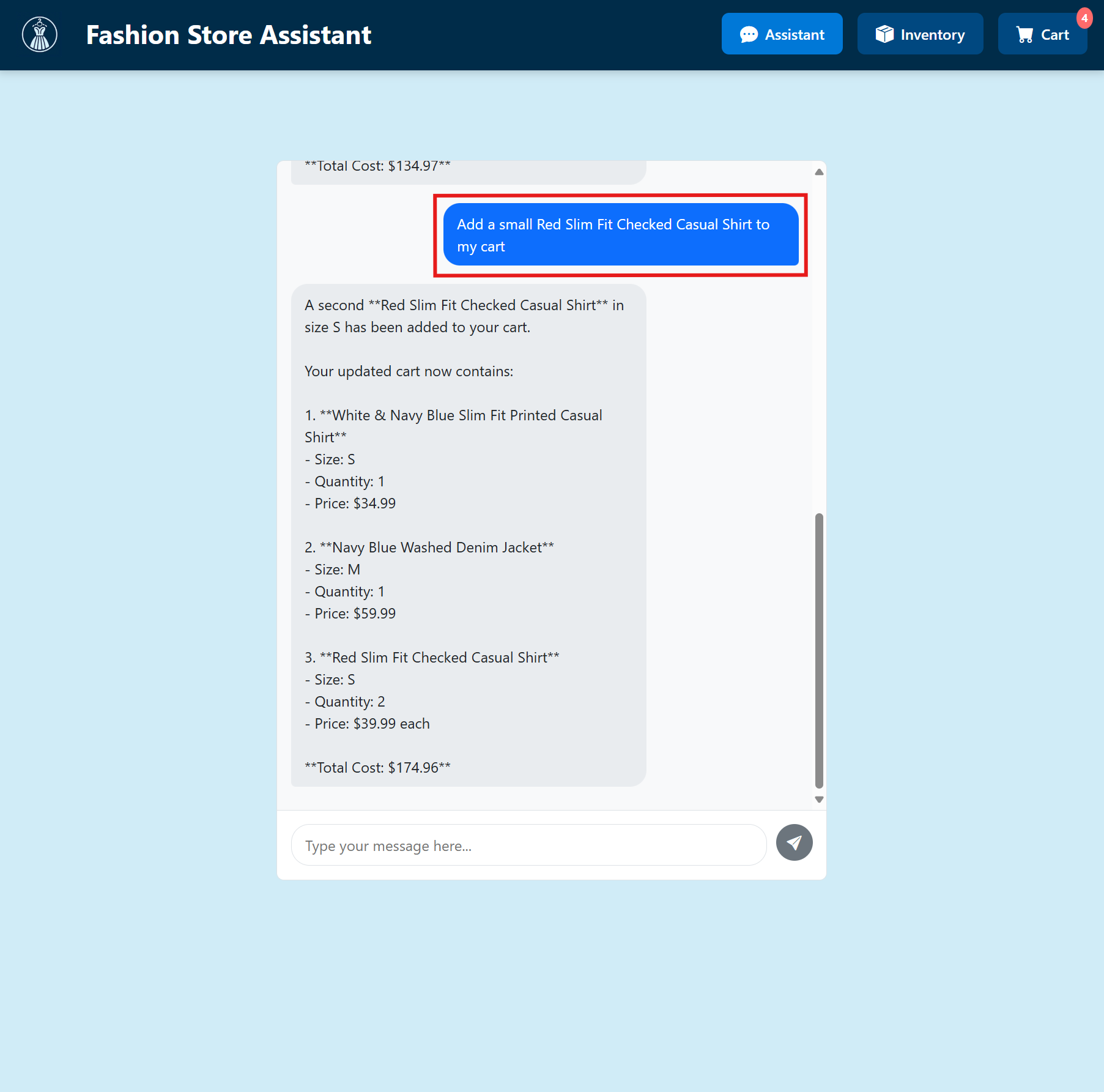 A screenshot showing an AI agent running within App Service.