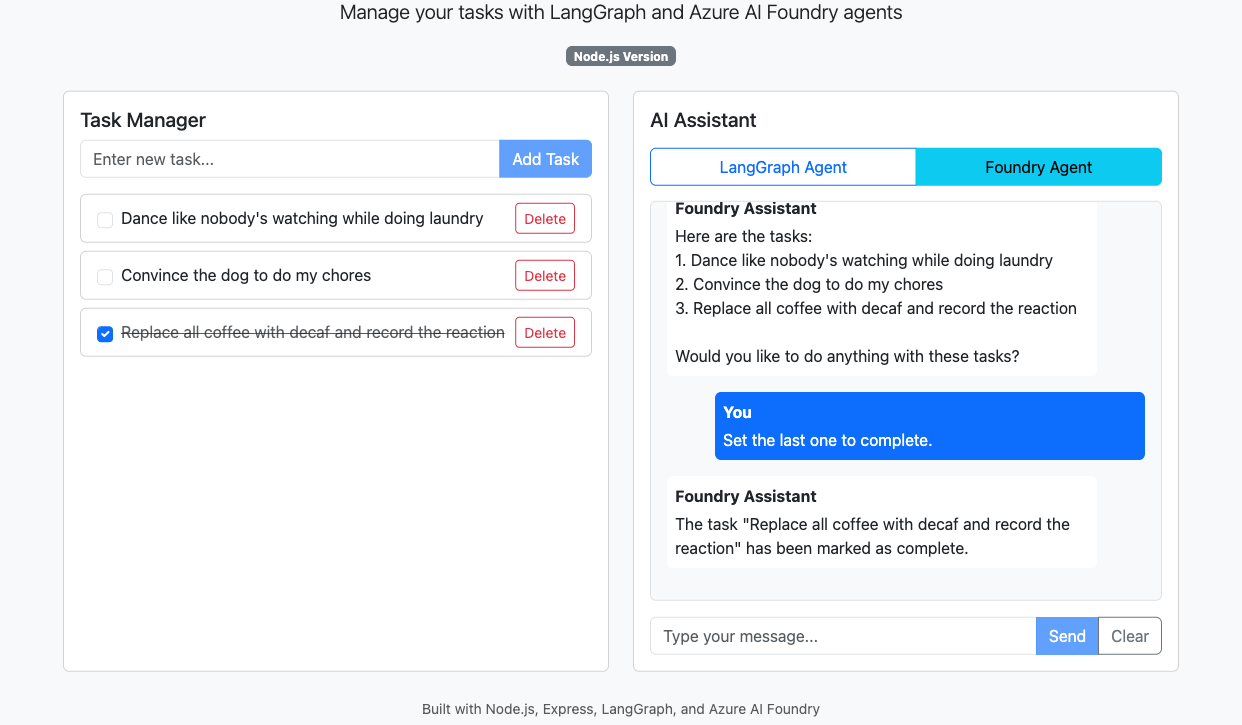 Screenshot of a chat completion session with a Microsoft Foundry agent.